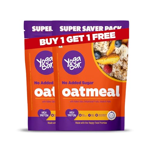 Yogabar Oatmeal | No Added Sugar | Rolled Oats with Fruits, Seeds & Nuts | High Protein & Fibre | Super Saver 1kg Pack of 2 | Ready in 5-8 Mins | Healthy Breakfast