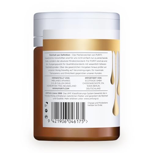 PURITI Manuka Honig MGO 400+ 250g aus Neuseeland mit zertifiziertem Methylglyoxal Gehalt - Laborgeprüft, Direktimport, reines Naturprodukt, frei von Zusatzstoffen