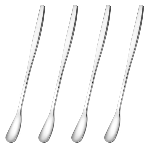 ZEYIYER Pack of 4 Long Spoons, 15.2 cm Latte Macchiato Spoon, Ice Cream Spoon, Stainless Steel Iced Coffee Spoon, Long Mixing Spoon Made of Stainless Steel for Iced Coffee, Iced Tea, Milkshake, Ice