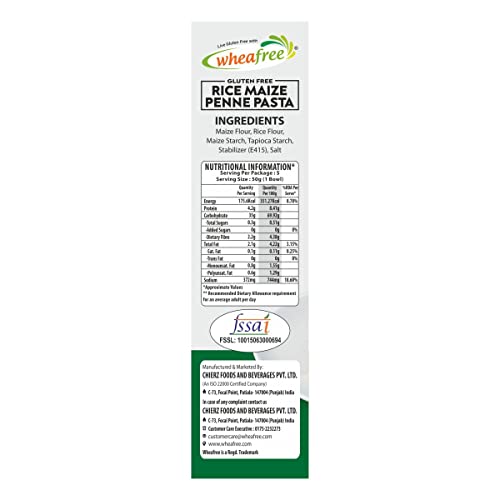 Image of Wheafree Gluten Free Rice Maize Penne Pasta - Pack of 2 (250g Each) | No Trans Fat | No Cholesterol | Easy to Cook