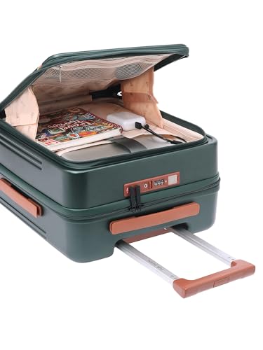 Image of FUR JADEN The Aviator TechPro 55cm German Polycarbonate Travel Luggage Cabin Suitcase with USB Port, Laptop Compartment, 8 StealthTech Shock Absorbing Wheels, TSA Lock (Forest Green, Cabin 20 inch)