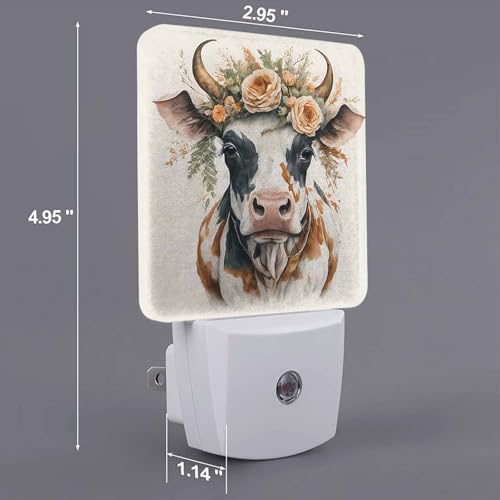 Image of LED Night Light,Garlands Cow Watercolor Painting LED Night Light Plug into Wall with Dusk to Dawn Light Sensor White Energy Efficient Nightlight for Bedroom Bathroom Hallway LivingRoom Kitchen