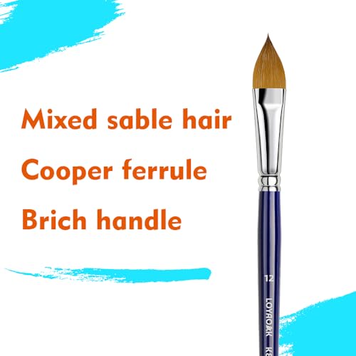 Loyaoak Sable Watercolor Brushes-18pcs Soft Sable Hair Paint Brush Set- Round Tip, Flat, Filbert, Dagger, Fan, Angular, Cat’s Tongue and Liner-K870 Dark Blue