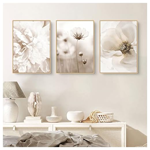 Sarah Duke 3er Poster Set Beige Wandbilder Moderne Wandbilder Boho Pampasgras Poster Vintage Leinwandbilder Wandposter Wohnzimmer Bilder Ohne Rahmen (30x40 cm)