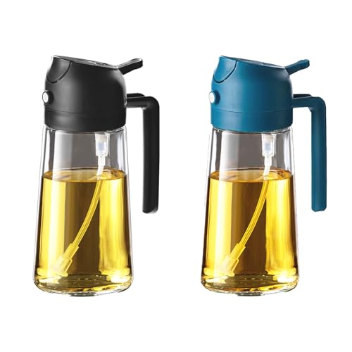 TrendPlain 16oz/470ml Olive Oil Sprayer for Cooking - 2 in 1 Olive Oil Dispenser for Kitchen Gadgets, Air Fryer, Salad, and BBQ - Black & Navy
