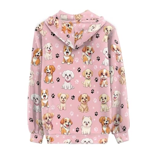 Showudesigns 24118P1606023 Cute Dog Hoodie For Women Large Zip Up Jackets Hooded Sweatshirt Pullover Shirts Fall Tops Active Wear Yoga Clothing Bodysuit Cartoon Puppy Paw Dogs Family Outfits Pink thumb #1