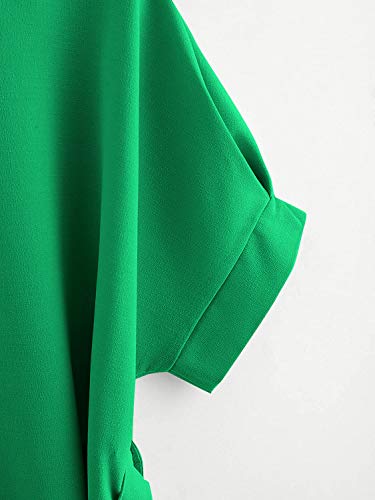 Milumia Women's Casual V Neckline Self Tie Short Sleeve Work Blouse Tunic Tops Green X-Small