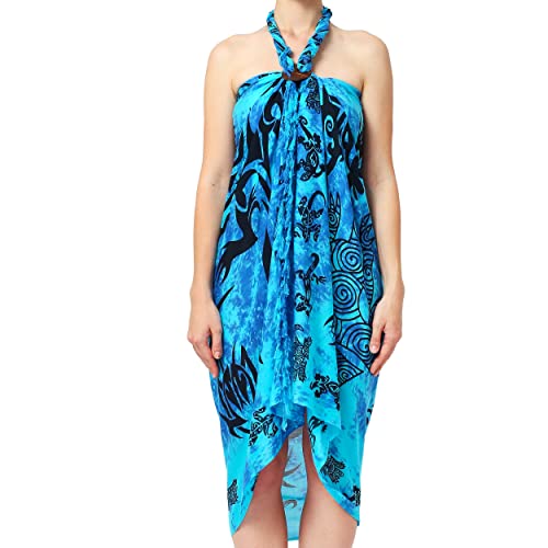 Ciffre Sarong paréo Cache-cœur Lunghi Dhoti Linge de Plage Tribal Gecko Turquoise Violet + Boucle Cover