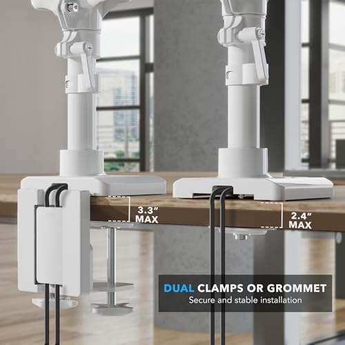Image of Mount-It! Triple Monitor Mount, 3 Monitor Desk Mount, Gas Spring Arms, Fits 13-27 inch Screens, VESA 75 & 100, Clamp or Grommet, USB-A & USB-C, White