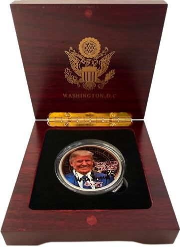 Donald J. Trump 45th & 47th President Collectible Half Dollar Coin – Limited Edition with Signature Design, Great Seal Reverse, Acrylic Protector & Deluxe Red Wood Display Box – Washington D.C. Souvenir Gift