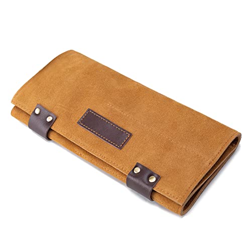 Image of Hair Stylist Scissor Holder Pouch Cases for Hairdressers, Real Leather Scissor Roll Up Bag, Salon Tools Organizer for Barber Hairdresser (V-001-Beige)