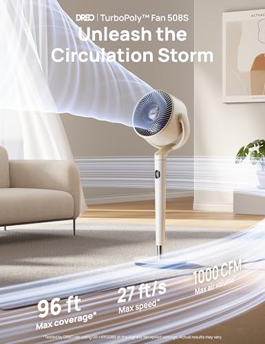 Image of DREO Smart Fan for Bedroom, 120 +120 Omni-Directional Oscillating Fans, 100ft Quiet Pedestal Fan with RGB Light, 9 Speeds, 6 Modes, 20dB, 8H Timer, Wi-Fi /Voice /Alexa, 35-40 inch Floor Fans with Remote