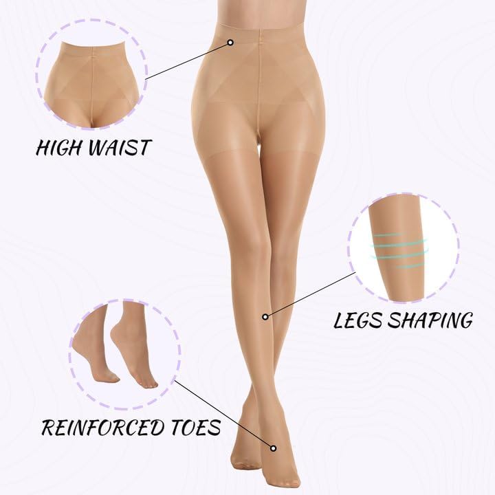 2 Pairs Control Top Pantyhose for Women, 40 Deneier Sheer Tights Tummy Control Stockings with Rip Resistant Toes - Image 3