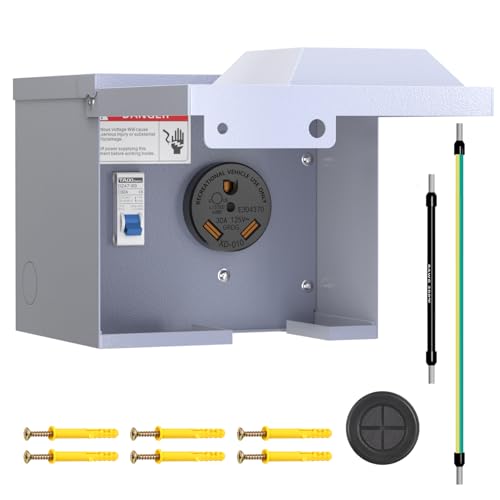 Gravimorph 30 Amp RV Outlet Box with Breaker, Lockable Weatherproof Outdoor Electrical NEMA TT-30R 125 Volt RV Power Outlet Box, UL Listed, for Camper Travel Trailer Motorhome Electric Car Generator