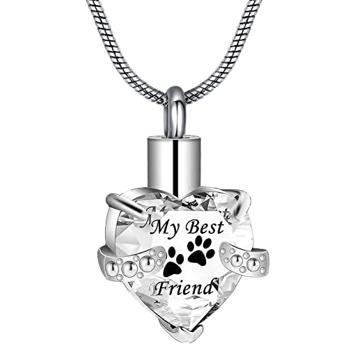 RIMZVIUX Pet Ashes Necklace Urn Necklace Dog Cat Ash Holder Cremation Jewelry for Ashes Crystal Heart My Best Friends