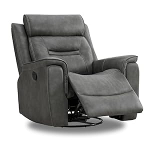 Leather Recliner Chair Faux Swivel Rocker for Adults Manual Sofa for Living Room Bedroom Home Theater SeatingDark Grey