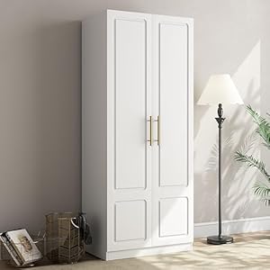ZL ZELing Modern Wardrobe, Bedroom Armoires with Spacious and Versatile Efficient Storage,White Floor Storage Cabinet with Hangers, Easy Installation, Dimensions:19″ D x 31″ W x 71″ H