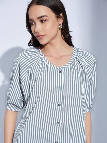 Image of Selvia Women Textured Crepe Printed Top Regular fit Shirt Style Top Round Neck Half Sleeve Stylish Top