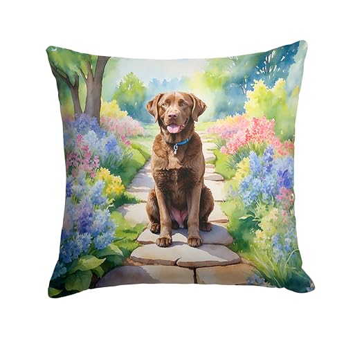 Caroline's Treasures Chesapeake Bay Retriever Spring Path Throw Pillow Machine Washable, Indoor Outdoor Decorative Pillow for Couch, Bed or Patio, 14Hx14W