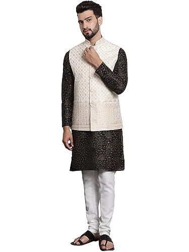 Image of Sojanya (Since 1958 Men'S Silk Blend Kurta Pyjama & Nehru Jacket Combo