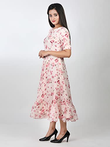 Image of Floral Print Stylish Frock Round Neck Pattern