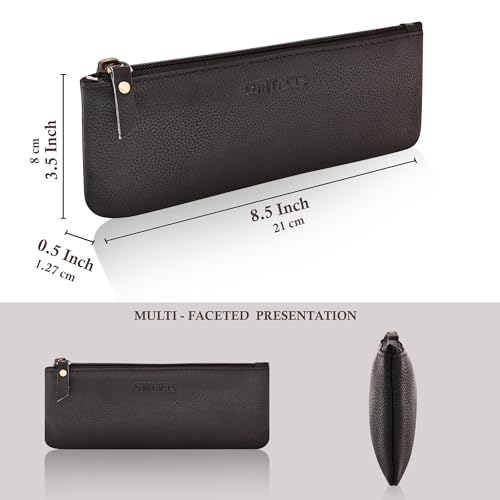 Image of CONTACTS Genuine Leather Small Pouch Multipurpose Utility Bag Zipper Pencil Pouches Holder Aesthetic for Adults Men Women Boys Coin Purse Money I Pen I Key I Tool Jewelry Bag - Black
