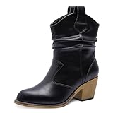 Picture of Canyon Trails Western Cowboy Boots for Women - Durable Stack Heel and Ankle Style Cowgirl Boots - Comfortable Faux Leather Teen Girls & Women's Ankle Booties (Black - Scrunch - 6)