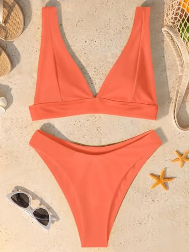Image of Bathing Suits for Women Deep V Neck Sexy Two Piece Bikini Sets for Women Thong Halter Cheeky Swimsuit