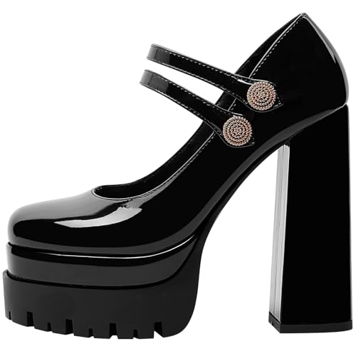 Platform Mary Janes Pumps Square Toe Chunky Block Heels 5 inch High Wedding Party Shoes for Women2