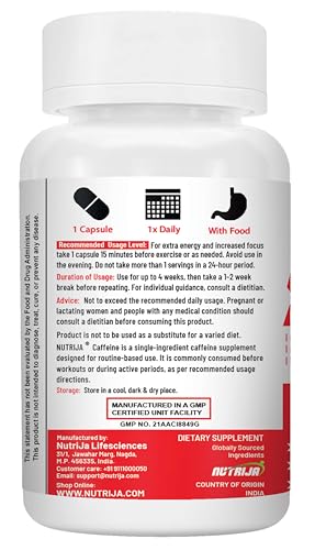 Image of NutriJa Caffeine 200mg 60 Capsules | Pure & Potent | Boosts Performance & Metabolism