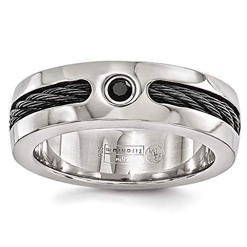 Edward Mirell Titanium with Cable and Black Spinel 7mm Wedding Band - Size 12