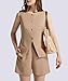 Casly Lamiit Two Piece Short Sets for Women Dressy Casual Outfits Creweck Button Down Blazer Vest Summer High Waisted Pants Fashion Clothing Khaki M