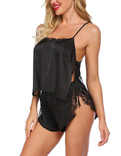 Avidlove Womens Satin Pajamas Sleepwear Sexy Cami Shorts Pajama Sets Black Xx-Large #TOP1
