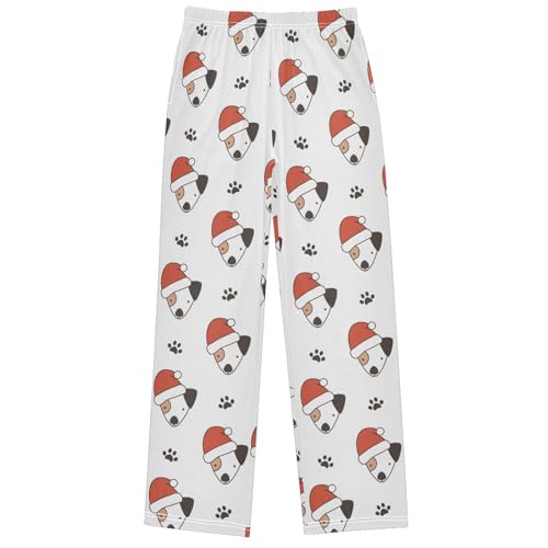 Boy's Lounge Pants Dogs Head Santa's Hat Kids Jogger Pants Elastic Waist Long Bottoms with Pockets 6-14 Years