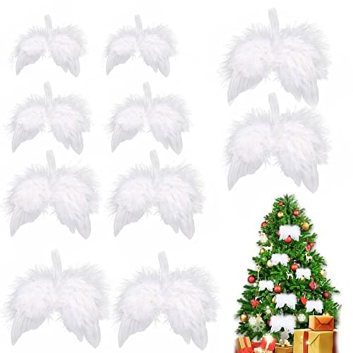 FINDIR 10pcs Engelsflügel Federn Deko Engel Flügel Anhänger Weihnachtsbaum Christbaumschmuck Weiß Engel Engelsflügel für Weihnachtsfeier Dekoration 11.5/13.5/15.5/19.5/21.5cm Cover