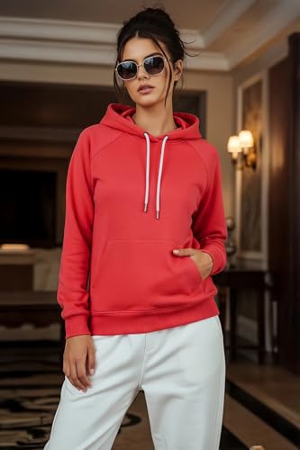 Image of JUNEBERRY Cotton Fleece Regular Fit Solid Sweatshirt Winter Wear Jumper Full Sleeve Hoodie for Women (Sizes- S to 3XL)