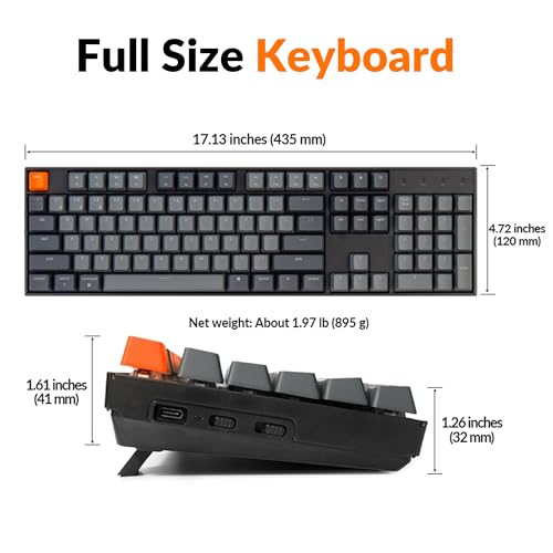Image of Keychron K10 Full Size 104 Keys Bluetooth Wireless Mechanical Gaming Keyboard for Mac Windows with Keychron Super Brown Switch, Multitasking /White LED Backlight /USB C Wired Computer Keyboard