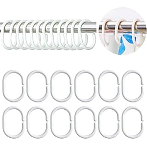 Rnitle Duschvorhangringe[12 Stück],Ringe für Duschvorhang,C Form hängende Duschvorhang Ringe,Duschvorhang Haken,aus stabilem Kunststoff