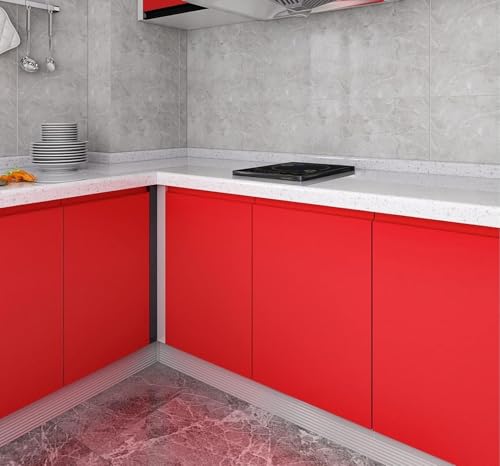 Image of WISDOM Glossy & Matte Wallpaper Peel & Stick Contact Paper Self Adhesive Vinyl for Kitchen Cabinet and Furniture Countertop Waterproof Removable (24x200 Inch, Red Matte)