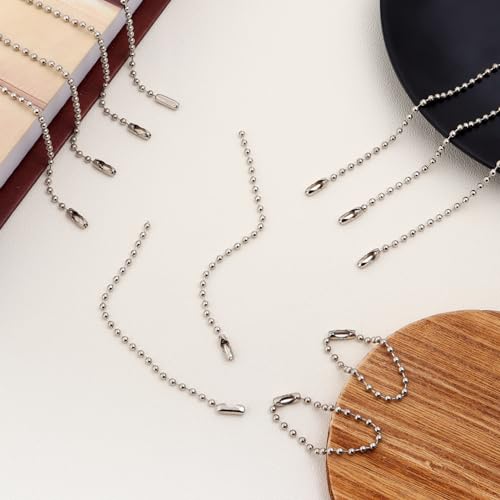 Lemonkey 100Pcs Ball Beads Chain Bulk, Silver Keychain Rings, 4 Inch Dog Tag Metal Small Chain With Connectors for Hanging Decoration - Thumbnail 6