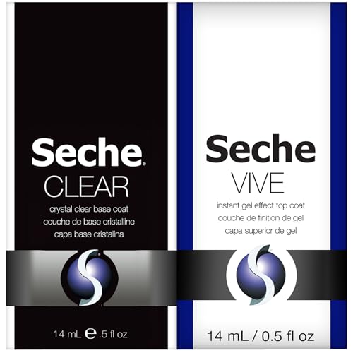 Seche Clear/Vive Base Coat and Gel Top Coat Duo Pack – Nail Strengthening & Long-Lasting High Shine, Top Coat Gel Nail Polish, Manicure Set, 14 mL Each