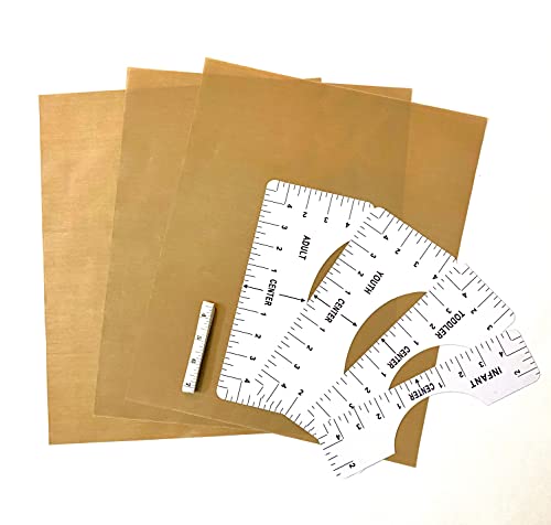 T-Shirt Ruler Guide 4 Pieces Set with 3 Pieces of Heat Transfer Paper and Tape Measure for Vinyl, Heat Press, Heat Transfer Vinyl, Sublimation, Shirt Printing Cricut Tools