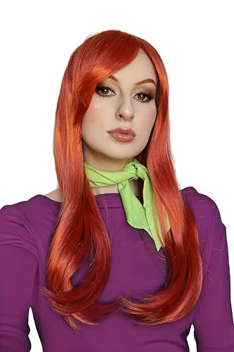 ALLAURA Danger-Prone Daphne Wig with Scarf - Realistic Long Red Hair for Women & Men, Fits All – Cosplay & Anime | Compatible with Daphne Blake Wig