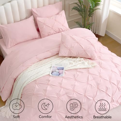 Image of BEDELITE Queen Comforter Set Baby Pink,Lightweight & Soft Comforter | 7 Pc Boho Bed in a Bag,Warm & Cute Bed Set for All Season,Includes Comforter,Flat & Fitted Sheets,2 Pillowcases & 2 Shams