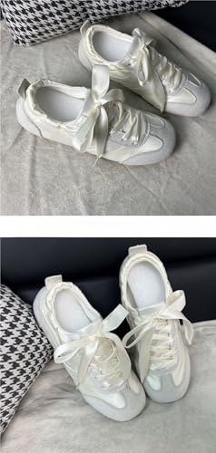 Sneakerina Ballerina Sneakers for Women Slip On Ballet Flats Lace-up Comfort Wear Tennis & Racquet Sport Shoes Breathable Lightweight Leather Cute Bow Back to School Gifts for Daughter Granddaughter2