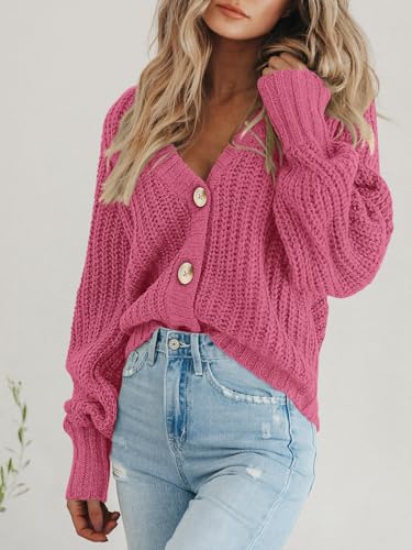 Image of PRETTYGARDEN Women's Chunky Knit Open Front Sweater Long Sleeve Button Loose Short Cardigan Outerwear Coats