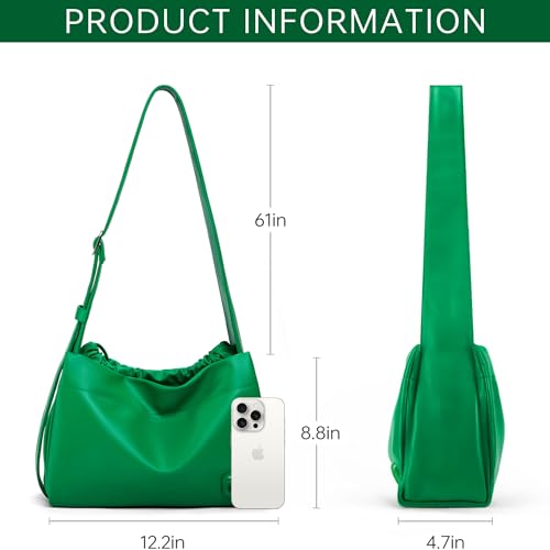 LAFESTIN PU Leather Shoulder Bag For Women, Stylish Women's Shoulder Handbags with Adjustable Strap, Drawstring Closure, Inner Zipper Pocket, Green4