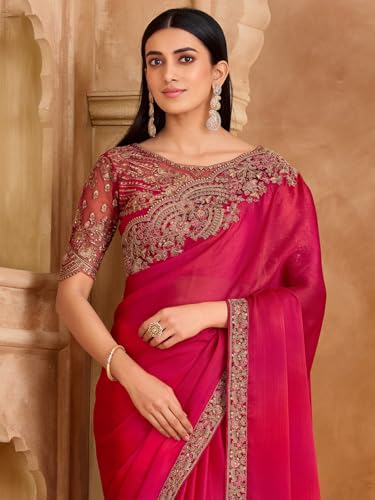 Image of AKHILAM Women's Satin Sequence Embroidery Saree With Unstitched Blouse Piece(SNDLWOD1601 TFH Parent)