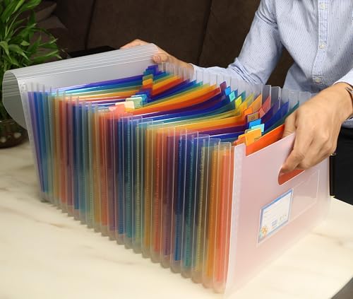Image of SPS A4 Expanding File Folder - 24 Pockets | Transparent | High Capacity | Secure Elastic Closure | Fits A4 & Letter Size | Waterproof & Durable | Accordion File Organizer