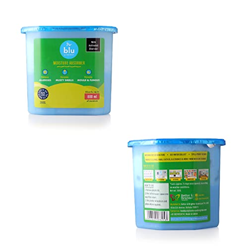 Image of BLU by Absorbia | Moisture Absorber with Activated Charcoal| Pack of 12 (720ml Each) 800ML Absorption Capacity | Dehumidier for Wardrobe Closets|